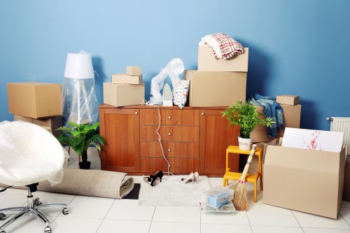 Organised boxes and furniture in Southall storage
